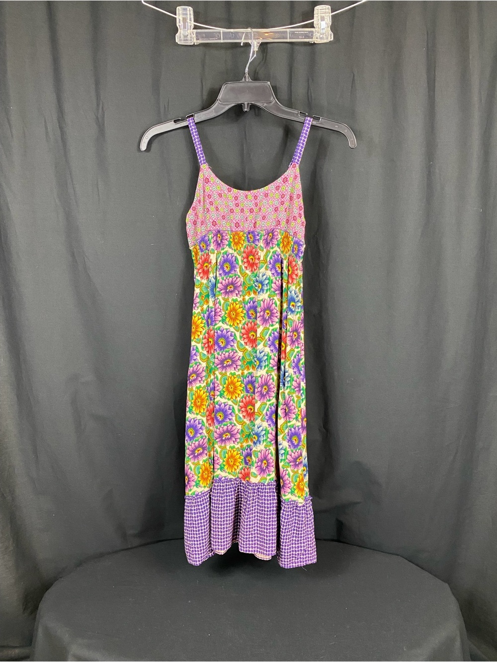 Child’s Purple Floral Sunflower Print Dress with Spaghetti Straps